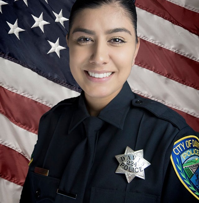 Officer Natalie Corona — official Davis Police Department portrait, Badge No. 224, City of Davis Police patch