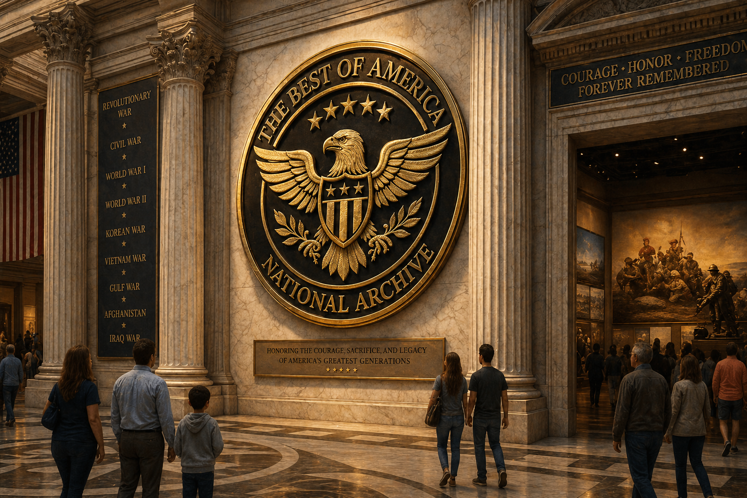 The Best of America National Archive — grand rotunda with seal and veterans memorial